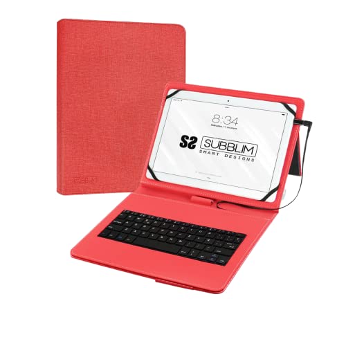 SUBBLIM Tablet-Schutzhülle mit Micro-USB-Tastatur auf USB C, Keytab Pro USB, 24,9 cm (9,6 Zoll) auf 27,9 cm (11 Zoll), Rot, USB-Adapter Typ C, Magnetverschluss, Exklusives Befestigungssystem von SUBBLIM