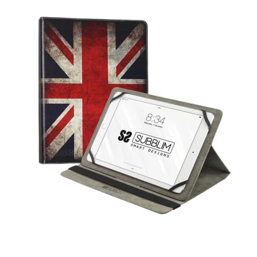 Subblim Universal England Tablet-Schutzhülle von 9,6 Zoll bis 11 Zoll, elastischer Verschluss, DREI Sichtwinkel, Robustes Silikon, Bedruckt von SUBBLIM