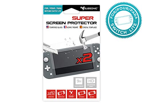 Subsonic - Packung mit 2 Schutzfolien aus Gehärtetem Glas für Das Nintendo Switch Lite System - Kit mit 2 Hochbeständigen Premium-Hartglasfolien mit Ölabweisender Stoß- und Kratzfester Beschichtung von SUBSONIC