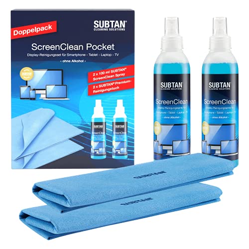 SUBTAN Bildschirmreiniger Set - Doppelpack - 2 x 100 ml Display Reiniger + 2 x Bildschirm Reinigungstücher 30 x 38 cm ideales Handy Reinigungsset für iPhone, iPad und andere Smartphone und Tablet SUBTAN Bildschirmreiniger Set - Doppelpack - 2 x 100 ml Display Reiniger + 2 x Bildschirm Reinigungstücher 30 x 38 cm ideales Handy Reinigungsset für iPhone, iPad und andere Smartphone und Tablet von SUBTAN