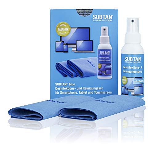 SUBTAN Blue Set - 100 ml Desinfektions- und Reinigungs-Spray zum Desinfizieren ohne Alkohol und Reinigen von Smartphone, Tablet, Laptop und Touchscreen + 2 x Premium Microfaser-Tuch 30 x 38 cm SUBTAN Blue Set - 100 ml Desinfektions- und Reinigungs-Spray zum Desinfizieren ohne Alkohol und Reinigen von Smartphone, Tablet, Laptop und Touchscreen + 2 x Premium Microfaser-Tuch 30 x 38 cm von SUBTAN
