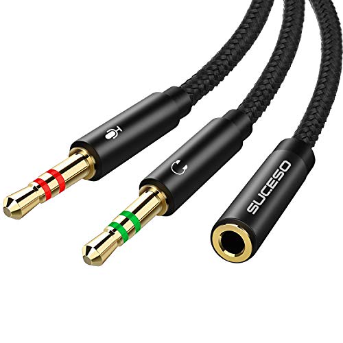 SUCESO Audio Splitter Y Adapter 3.5mm Buchse auf Doppel 3.5 mm Klinkenstecker Headset Mikrofon Adapter Audio Splitter Kabel kompatibel mit Kopfhörer, PC, PS4, Gaming Headset, Laptop usw-35cm (Schwarz) von SUCESO