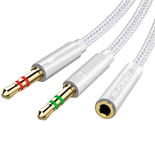SUCESO Audio Splitter Y Adapter 3.5mm Buchse auf Doppel 3.5mm Klinkenstecker Headset Mikrofon Adapter Audio Splitter Kabel kompatibel mit Kopfhörer, PC, PS4, Gaming Headset, Desktop usw - 1M(Silber) von SUCESO