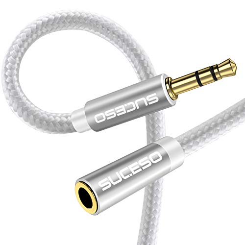 SUCESO Klinke Audio Verlängerungskabel 5M Aux Kabel Nylon 3.5mm Stereo Stecker auf Buchse Audio Verlängerungskabel Headset Verlängerung mit Smartphones Kopfhörer iPhone Tablets MP3 PC usw-Silber von SUCESO