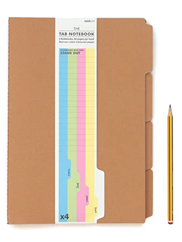 Suck UK A4-Notizbuch mit Registerkarten, Revisionsplaner-Notizbuch mit Trennblättern, Schul- und Bürozubehör, To-Do-Liste oder Wochenplaner, 4 linierte Notizblöcke, Kraftpapier von SUCK UK