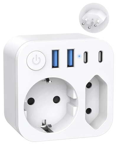 Deutschland Nach Schweiz Reiseadapter Mit 4 USB (2 Typ-C), 2 Fach Reisestecker Schweiz, Schuko EU zu Typ J Steckdose für Malediven, Ruanda, Madagaskar, Liechtenstein, Weiß von SUDEERY