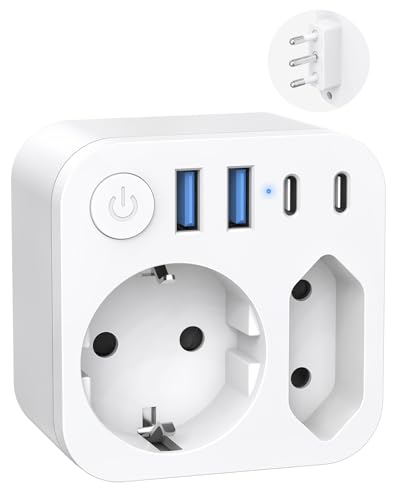 Reiseadapter Netzadapter Stecker mit 4 USB (2 Typ-C) (EU to IT) von SUDEERY
