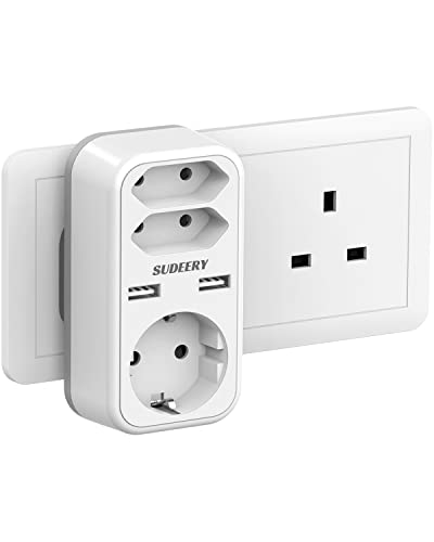 Reiseadapter UK Adapter England Deutschland Stecker mit 2 USB, 3 Fach Reisestecker Steckeradapter Schuko auf Typ G Großbritannien Irland Malta Stromadapter Weiß von SUDEERY