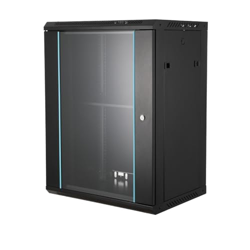 SUDEG Servergehäuse Netzwerk-Schrank,Netzwerkschrank - 19-Zoll Rack 15 HE,Netzwerk-Serverschrank zur Wandmontage mit Abschließbarer Tür und Seitenverkleidung von SUDEG