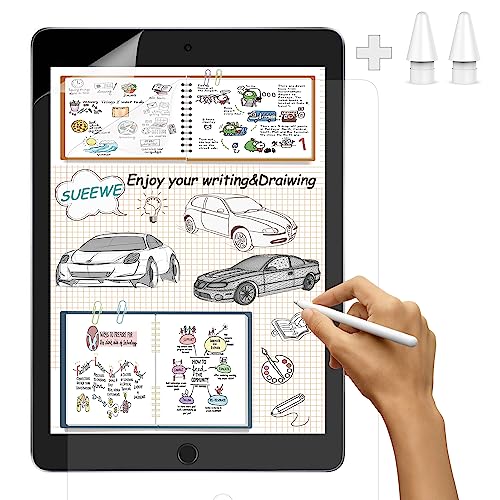 [2 Stück] Like Matt Papier Folie für 10,2" iPad 9./8./7. Generation (2021/2020/2019), [Blendfreiem] PET Papier Gefühl Schutzfolie mit 2 Ersatzspitzen zum Zeichnen, Schreiben, Skizzieren von SUEEWE