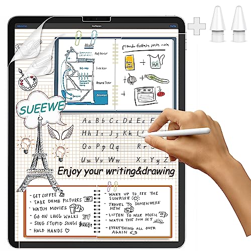 [2 Stück] Like Matt Papier Folie für iPad Air 5/4 (2022/2020) 10,9" & iPad Pro 11 (2022/2021/2020), [Blendfreiem] PET Papier Gefühl Schutzfolie mit 2 Ersatzspitzen zum Zeichnen, Schreiben, Skizzieren von SUEEWE