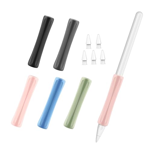 5 Stück Silikon Schreib Griff Schutzhülle mit 5 Stück Spitzen für Apple Pencil USB-C & Apple Pencil 2. und 1. Generation, Ergonomisches Ärmelzubehör【Magnetisches Aufladen】 von SUEEWE