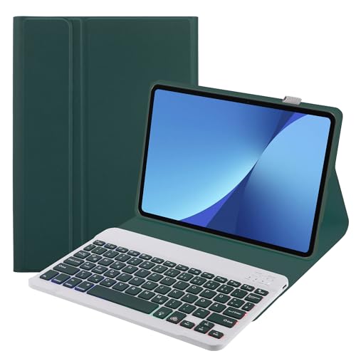 SUEEWE Tastatur Hülle für Lenovo Tab P11 (2nd Gen) 11,5" (TB350FU/TB350XU), TPU Rückseite Hülle mit 3 Bereich 7 Farbe Beleuchtete Abnehmbarer QWERTZ Tastatur, Dunkelgrün von SUEEWE
