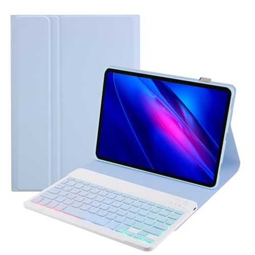 SUEEWE Tastatur Hülle für Xiaomi Pad 6 11" 2023, TPU Rückseite Hülle mit 3 Bereich 7 Farbe Beleuchtete Abnehmbarer QWERTZ Tastatur, Blau von SUEEWE