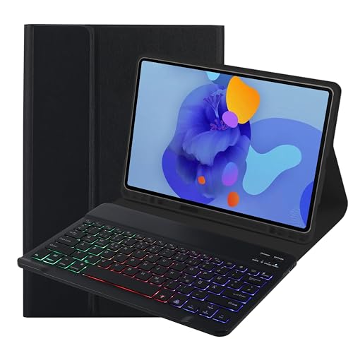 SUEEWE Tastatur Hülle für iPad Air 13" M2 2024 (A2898/A2899/A2900), TPU Rückseite Hülle mit 3 Bereich 7 Farbe Beleuchtete Abnehmbarer QWERTZ Tastatur, Schwarz von SUEEWE