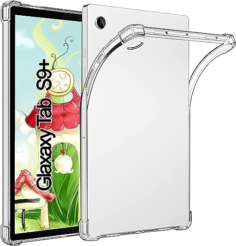 TPU Silikon Hülle für Samsung Galaxy Tab S9+ Plus 2023 12,4 Zoll (SM-X810/X816B/X818U), Verstärkt Ecken TPU Bumper Rückenschutzhülle, [Stoßfest] [Kratzfest], Transparent von SUEEWE