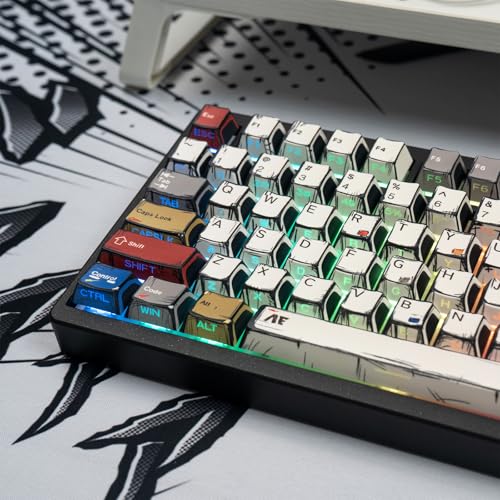 SUEHIODHY Japanische Manga-Tastenkappen, PBT-Seitendruck-Tastenkappen, Retro-Tastenkappen-Set, 128 Tasten, coole Anime-Tastenkappen für 60 %, 65 %, 75 %, 100 % Cherry MX-Schalter, mechanische Tastatur von SUEHIODHY