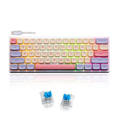 SUEHIODHY K620 60% mechanische Gaming-Tastatur, 61 Tasten, Hot-Swappable kompakte RGB-Tastatur mit Marshmallows PBT Tastenkappen, Typ-C Kabel für Win/Mac (weiß) von SUEHIODHY