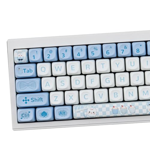 SUEHIODHY PBT Alice Rabbit Tastenkappen Set MOA Profil Blau Weiß Niedliche Tastenkappen 145 Tasten Custom Dye-Sublimation Tastatur Tastenkappen für Cherry Gateron MX Switches Mechanische Tastaturen von SUEHIODHY