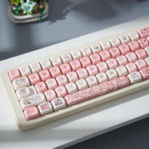 SUEHIODHY PBT Pink Pig Tastenkappen-Set, MOA-Profil, niedliche Tastenkappen, benutzerdefinierte Farbstoff-Sublimation, Tastatur-Tastenkappen für Cherry Gateron MX-Schalter, mechanische Tastaturen von SUEHIODHY
