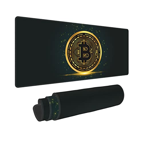 Großes Mauspad XXL, Bitcoin Golden BTC Cryptocurrency Gaming Mauspad, große Schreibtischmatte mit genähten Kanten, Mauspad für Gaming-Tastatur, Computer, Laptop, Büro, 80 x 30 cm von SUFPMP