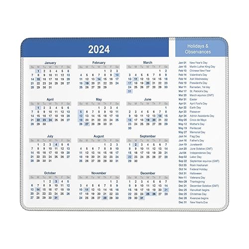Mauspad 2024 Kalender mit Feiertagen, Premium strukturiertes Mauspad mit rutschfester Gummiunterseite, Mauspad für Laptop, Computer, Büro, Schreibtischzubehör von SUFPMP