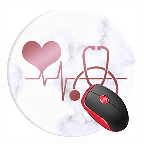 Mauspad Krankenschwester Arzt Herz Stethoskop Marmor Rund Mousepad Rutschfeste Gummibasis Mauspad für Laptop und Computer von SUFPMP