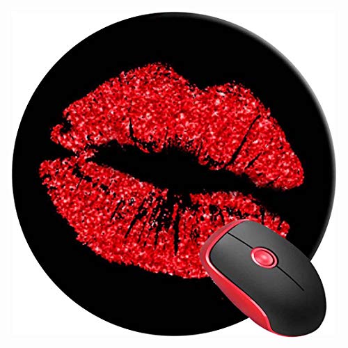 Mauspad Rote Lippen Lippenstift Kuss Runde Mousepad Rutschfeste Gummibasis Mauspad für Laptop und Computer von SUFPMP
