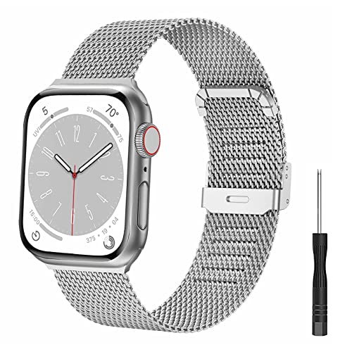 SUGARJAR Metall Armband kompatibel mit Apple Watch 38mm 40mm 41mm 42mm 44mm 45mm 49mm,Edelstahl Maschenschlaufe Verstellbarer Riemenersatz für die IWatch Serie 8 7 6 5 4 3 2 1 SE von SUGARJAR