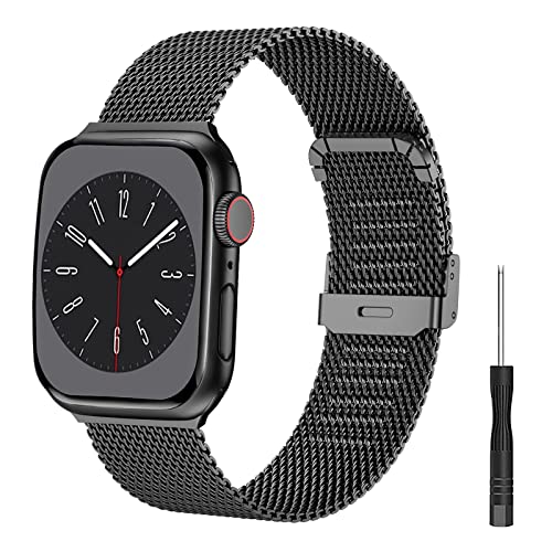 SUGARJAR Metall Armband kompatibel mit Apple Watch 38mm 40mm 41mm 42mm 44mm 45mm 49mm,Edelstahl Maschenschlaufe Verstellbarer Riemenersatz für die IWatch Serie 8 7 6 5 4 3 2 1 SE von SUGARJAR