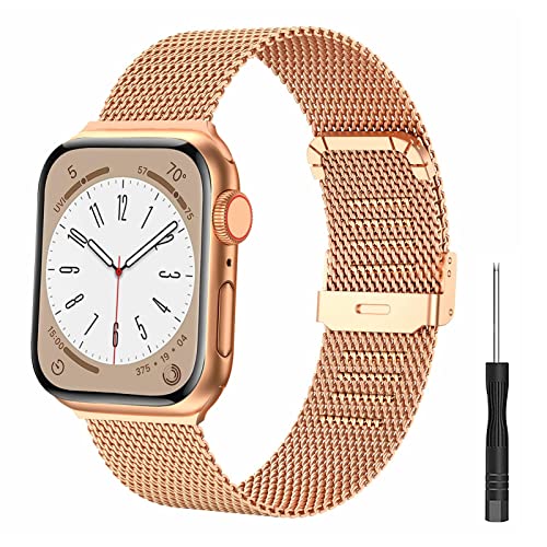 SUGARJAR Metall Armband kompatibel mit Apple Watch 38mm 40mm 41mm 42mm 44mm 45mm 49mm,Edelstahl Maschenschlaufe Verstellbarer Riemenersatz für die IWatch Serie 8 7 6 5 4 3 2 1 SE von SUGARJAR