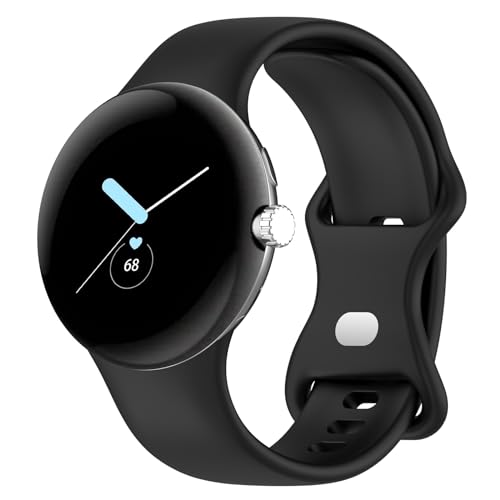 SUGARJAR Silikon Armband Kompatibel mit Google Pixel Watch 3 41mm/Pixel Watch 2/1, Weiches Sport Ersatzarmband für Damen Herren, Schwarz von SUGARJAR