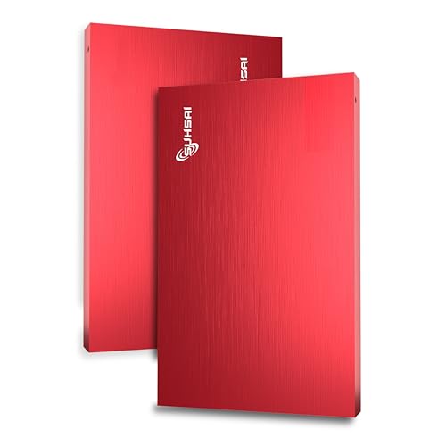 SUHSAI Tragbare Externe Festplatte, USB 2.0, HDD-Speicherlaufwerk, 1TB, ultraschlankes Metalldesign, Hochgeschwindigkeits-Datenübertragungsfestplatte, kompatibel mit PC, Mac, Windows, Desktop (rot) von SUHSAI