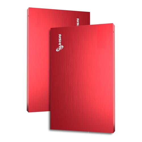 SUHSAI Tragbare Externe Festplatte USB 2.0 HDD Speicherlaufwerk 100 GB Ultra Slim Metalldesign Hochgeschwindigkeits-Datenübertragungsfestplatte Kompatibel mit PC, Mac, Windows, Desktop (Rot) von SUHSAI