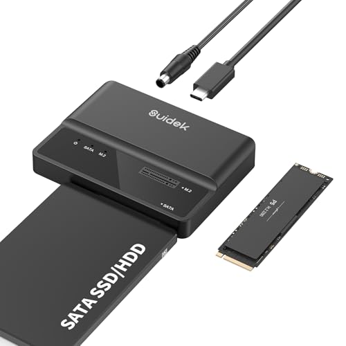 SUIDEK NVMe SSD Gehäuse, 10Gbps USB zu M.2 und SATA-Adapter, ohne Werkzeug, PCIe NVMe Externe Festplattleser, Kompatibel mit M.2 (M-Key und M+B-Key), Beliebige Größen und 2,5"/3,5" SATA SSD/HDD von SUIDEK