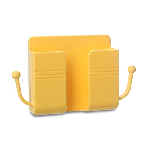 SUIOPPYUW An der Wand befestigter Handy-Ladehalter Stanzfreier, Selbstklebender Organizer aus Kunststoff für das Büro, Hotel, Aufbewahrungsbox mit Haken, Gelb von SUIOPPYUW
