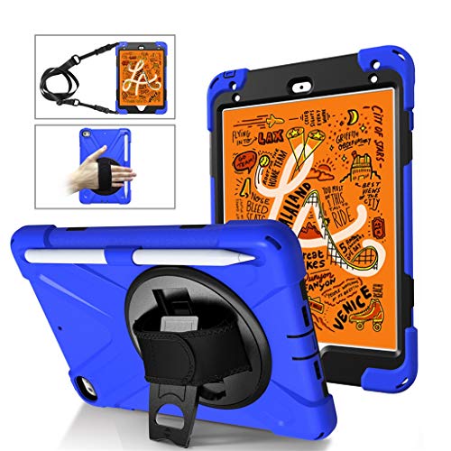 Tablet Tasche Schultergurt mit Schutzhülle für IPad Mini 5 7,9 Zoll Hülle Heavy Duty Hybrid Stoßfest Drehbar Handschlaufe Schutzhülle Blau blau von SUImeito-Electronics