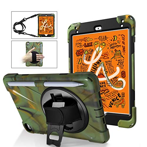 Tablet Tasche Schultergurt mit Schutzhülle für IPad Mini 5 7,9 Zoll Hülle Heavy Duty Hybrid Stoßfest Drehbar Handschlaufe Schutzhülle Camouflage Camouflage von SUImeito-Electronics