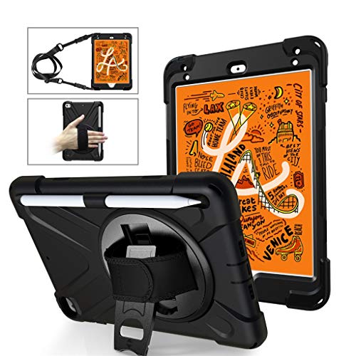 Tablet Tasche Schultergurt mit Schutzhülle für IPad Mini 5 7,9 Zoll Hülle Heavy Duty Hybrid Stoßfest Drehbar Handschlaufe Schutzhülle Schwarz schwarz von SUImeito-Electronics