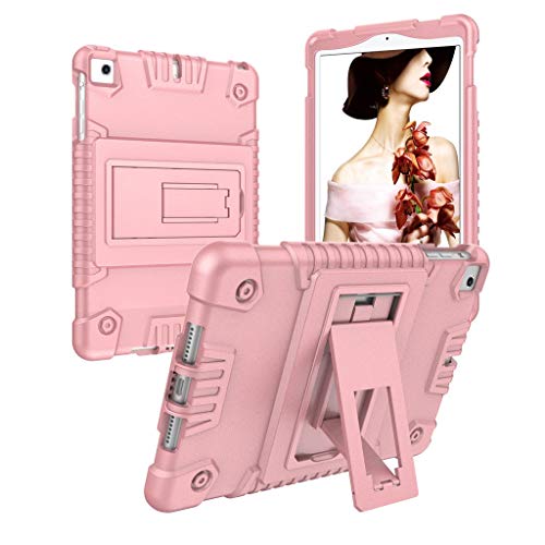 Tablet Tasche Schutzhülle Flache Platte Leder Hülle Shock Case für Apple 7,9 Zoll iPad Mini 5 2019 Rugged Hard Stand Back Cover Anti-Fall Silikon Halterung Flache Schale Pink Rose von SUImeito-Electronics