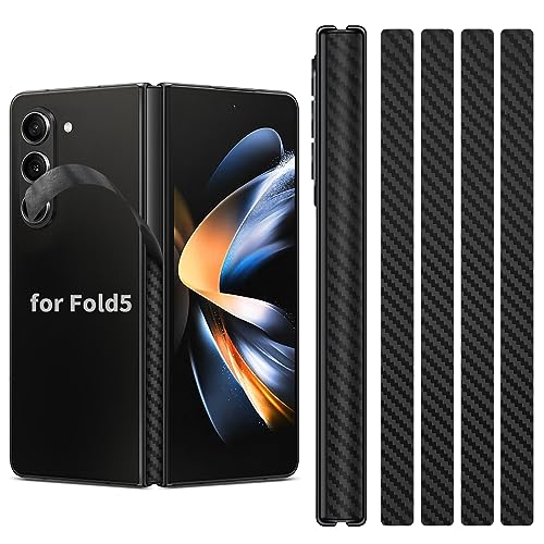 SUKIDIOVQ 4 Stück für Samsung Galaxy Z Fold 5 Telefon Scharnier Abdeckung Schutzfolie Aufkleber Skin Wrap Kohlefaser 3M Flexible PVC Vinyl Dünn Aufkleber Schutzfolie für Seitenrand HD Klar von SUKIDIOVQ
