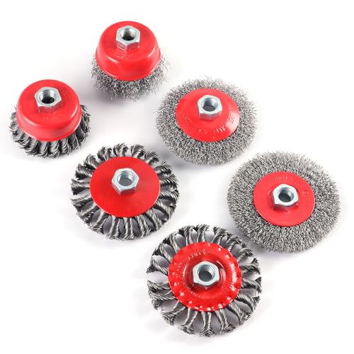 SUKITMISO 6 Stück Winkelschleifer Drahtbürsten Set, M14 Stahlbürste Akkuschrauber, 75mm 100mm Drahtbürste Flex, Topfbürste Bohrmaschine, Drahtbürste Flex Set für Schleifen, Entrosten, Reinigen von SUKITMISO