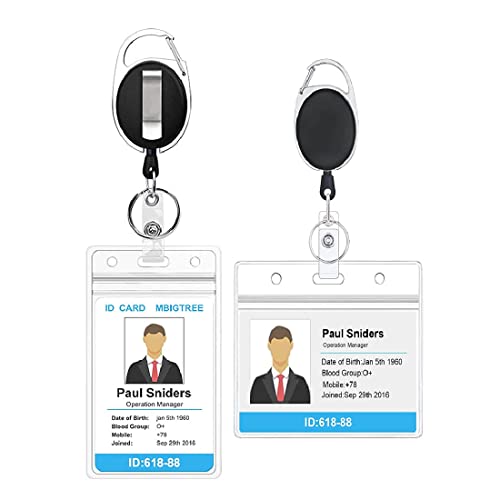 2 PCS Schlüssel Ausweis mit Ausweishülle Ausweishalter mit Extra Starker Feder und reißfester Schnur mit Gürtelclip für Kartenhalter, Schlüsselkarten von SULIUDAJI