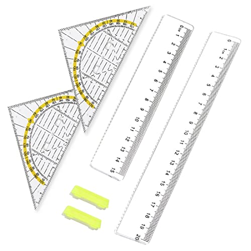 2er Pack Kunststoff Lineal, 2 Dreieck Lineale,Lineal Transparent Flexibel Präzision Lineal Messwerkzeug für Schule Büro Zuhause von SULIUDAJI