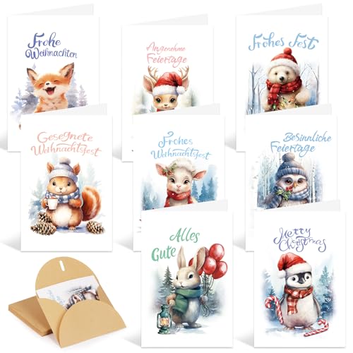 SULOLI 16 Stück Weihnachtskarten Set(15.2x10.2cm) Klappkarten Weihnachtspostkarten Set mit bunt Karikatur veredelt für Weihnacht Weihnachtsgeschenke Familie und Freunde von SULOLI