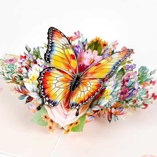 SULOLI 3D Schmetterling Pop-Up-Karte,Geburtstagskarte für Frau & Mutter,Glückwunschkarte zu Gute Besserung,Geldgeschenk,Hochzeit, Danke,Jahrestag(gold) von SULOLI