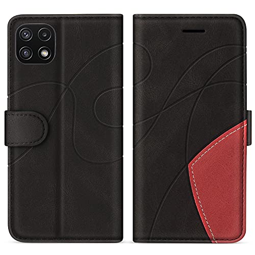 SUMIXON Hülle für Galaxy A22 5G, PU Leder Brieftasche Schutzhülle für Samsung Galaxy A22 5G, Kratzfestes Handyhülle mit Kartenfächern und Standfunktion, Schwarz von SUMIXON