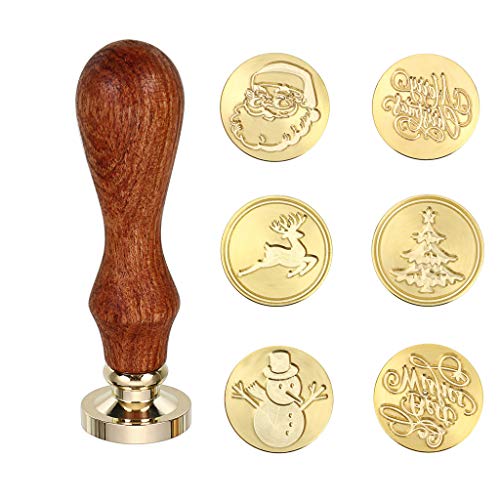 Sumnacon Wax Seal Stamp Set für Weihnachten unter dem Motto 6 Stück abnehmbarer versiegelter Messingstempelkopf von SUMNACON
