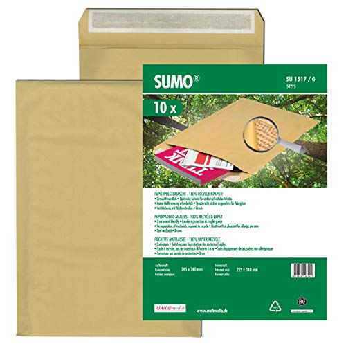 Sumo Papierpolster Versandtasche baun 245 x 340 mm trapezium flap, Pack a 10 Stück von SUMO