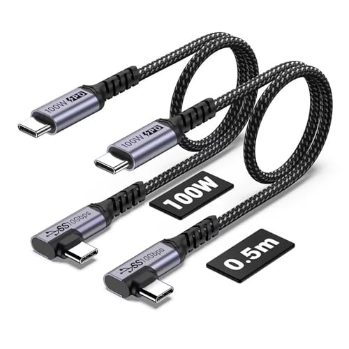 SUMPK 100W kurze USB C Kabel 3.1 rechtwinklig [50cm 2 packs], 5A Schnellladung, 10GBbps High Speed Daten E-Marker Chipkabel, 4K@60Hz Videoanzeige von SUMPK